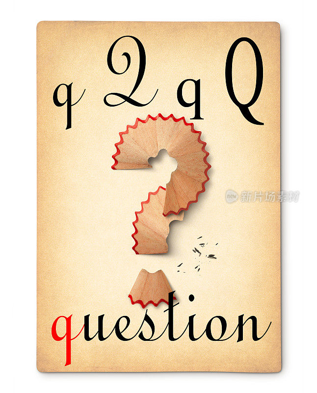字母Q -问题。老式的字母卡片。